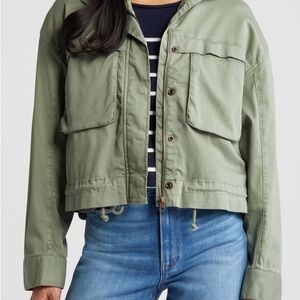 Caslon Cropped Utility Jacket Green Dune Relaxed Oversized Fit. Size L.